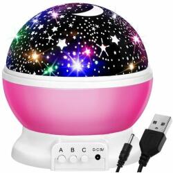 Éjszakai LED projektor, csillagos ég mintás, 1W, 13x13, 5 cm, USB töltés, rózsaszín (ITR2192)