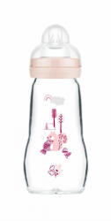 MAM Feel Good Üvegből készült cumisüveg 260 ml (2023) - 2h+ - Rózsaszín - Mókus - baby-life