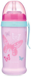  Canpol Sport itatópohár cseppmentes szívószállal 350 ml (12h+) - Rózsaszín pillangók - baby-life
