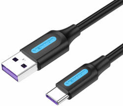Vention USB 2.0 A és USB-C 5A kábel Vention CORBI 3m Fekete PVC (CORBI)