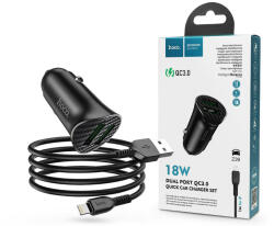 hoco. 2xUSB szivargyújtó töltő adapter + USB - Lightning kábel 1 m-es vezetékkel - HOCO Z39 Dual Port QC3.0 Quick Car Charger Set - 18W - fekete (HOC0180)