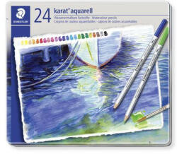 STAEDTLER Akvarell ceruza készlet, hatszögletű, fém doboz, STAEDTLER "Karat® aquarell 125", 24 különböző szín (TS125M24) (TS125M24)