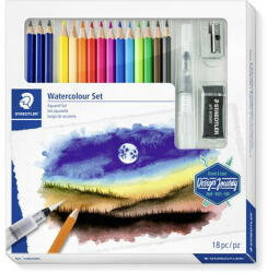 STAEDTLER Akvarell ceruza készlet, ecsettel, radírral, hegyezővel, grafitceruzával, STAEDTLER® "146 10C", 12 különböző szín (TS6114610C) (TS6114610C)