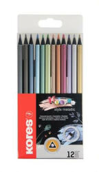 Kores Színes ceruza készlet, háromszögletű, KORES "Kolores Style Metallic", 12 metál szín (IK93316) (IK93316)