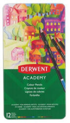 Derwent Színes ceruza készlet, fém doboz, DERWENT "Academy", 12 különböző szín (E2301937) (E2301937)