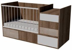 Kinder Mobel Gina Trio 4in1 baba kombi kiságy 120×70 cm - Sötét sonoma/fehér/desmond 1 (ezüst tölgy)