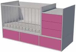  Gina Duo 4in1 baba kombi kiságy 120×70 cm - Fehér/rózsaszín