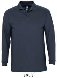 SOL'S Férfi WINTER II hosszú ujjú három gombos galléros piké pamut póló, SOL'S SO11353, Navy-XL (so11353nv-xl)