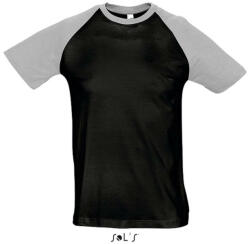 SOL'S Férfi FUNKY raglános kétszínű rövid ujjú póló, SOL'S SO11190, Black/Grey Melange-XL (so11190bl-gm-xl)
