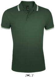 SOL'S PASADENA férfi galléros póló kontrasztos csíkokkal, SOL'S SO00577, Forest Green/White-S (so00577fo-wh-s)