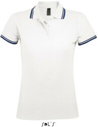 SOL'S PASADENA Női galléros póló kontrasztos csíkokkal, SOL'S SO00578, White/Navy-M (so00578wh-nv-m)