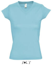 SOL'S Női MOON V-nyakú rövid ujjú pamut póló, SOL'S SO11388, Atoll Blue-XL (so11388ab-xl)