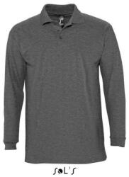 SOL'S Férfi WINTER II hosszú ujjú három gombos galléros piké pamut póló, SOL'S SO11353, Charcoal Melange-XL (so11353chme-xl)