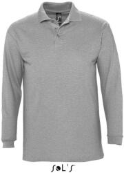 SOL'S Férfi WINTER II hosszú ujjú három gombos galléros piké pamut póló, SOL'S SO11353, Grey Melange-3XL (so11353gm-3xl)