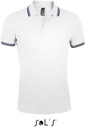 SOL'S PASADENA férfi galléros póló kontrasztos csíkokkal, SOL'S SO00577, White/Navy-S (so00577wh-nv-s)