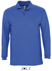 SOL'S Férfi WINTER II hosszú ujjú három gombos galléros piké pamut póló, SOL'S SO11353, Royal Blue-2XL (so11353ro-2xl)