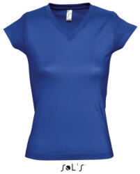 SOL'S Női MOON V-nyakú rövid ujjú pamut póló, SOL'S SO11388, Royal Blue-S (so11388ro-s)