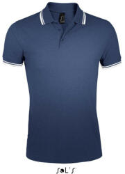 SOL'S PASADENA férfi galléros póló kontrasztos csíkokkal, SOL'S SO00577, French Navy/White-L (so00577fn-wh-l)