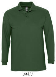 SOL'S Férfi WINTER II hosszú ujjú három gombos galléros piké pamut póló, SOL'S SO11353, Golf Green-S (so11353gg-s)