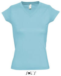 SOL'S Női MOON V-nyakú rövid ujjú pamut póló, SOL'S SO11388, Atoll Blue-3XL (so11388ab-3xl)