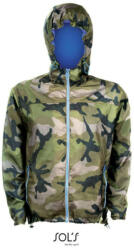 SOL'S Uniszex kapucnis bélelt széldzseki, SOL'S SO01171, Camo/Royal blue-M (so01171cmo-ro-m)