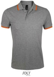 SOL'S PASADENA férfi galléros póló kontrasztos csíkokkal, SOL'S SO00577, Grey Melange/Orange-S (so00577gm-or-s)