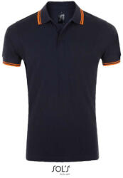 SOL'S PASADENA férfi galléros póló kontrasztos csíkokkal, SOL'S SO00577, French Navy/Neon Orange-M (so00577fn-neo-m)
