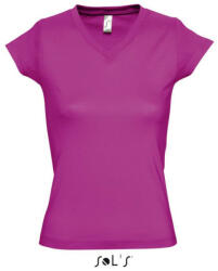 SOL'S Női MOON V-nyakú rövid ujjú pamut póló, SOL'S SO11388, Fuchsia-2XL (so11388fu-2xl)