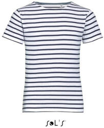 SOL'S Gyerek MILES tengerészcsíkos pamut póló, SOL'S SO01400, White/Navy-8A (so01400wh-nv-8a)