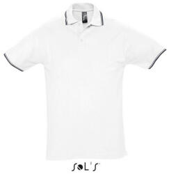 SOL'S Férfi PRACTICE rövid ujjú kontrasztcsíkos galléros piké pamut póló, SOL'S SO11365, White/Navy-M (so11365wh-m)