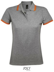 SOL'S PASADENA Női galléros póló kontrasztos csíkokkal, SOL'S SO00578, Grey Melange/Orange-L (so00578gm-or-l)