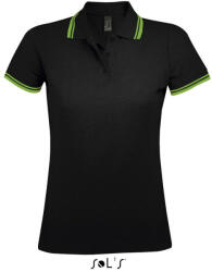 SOL'S PASADENA Női galléros póló kontrasztos csíkokkal, SOL'S SO00578, Black/Lime-L (so00578bl-li-l)