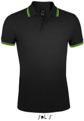 SOL'S PASADENA férfi galléros póló kontrasztos csíkokkal, SOL'S SO00577, Black/Lime-M (so00577bl-li-m)