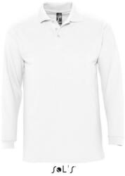 SOL'S Férfi WINTER II hosszú ujjú három gombos galléros piké pamut póló, SOL'S SO11353, White-XL (so11353wh-xl)