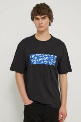 Hugo Blue pamut póló fekete, férfi, nyomott mintás - fekete XXL - answear - 15 190 Ft