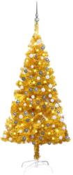  Brad crăciun pre-iluminat cu set globuri, auriu, 150 cm, pet (3077690)