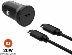 FIXED Car USB-C kimenet + USB-C/USB-C kábel, PD, 1 m, 20 W, fekete (FIXCC20N-CC-BK)