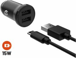 FIXED 2× USB kimenet + USB/USB-C kábel, 1 m, 15 W Smart Rapid Charge, fekete (FIXCC15N-2UC-BK)