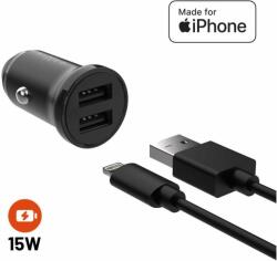 FIXED 2× USB kimenet + USB/Lightning kábel, 1 m, MFi, 15 W, Smart Rapid Charge, fekete (FIXCC15N-2UL-BK)