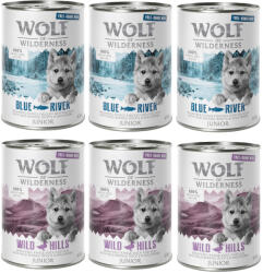 Wolf of Wilderness 6x400g Wolf of Wilderness Junior Free-Range Meat mix: csirke & lazac, kacsa & borjú nedves kutyatáp