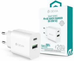 DEVIA hálózati töltő adapter Type-C + USB bemenettel - 20W - Devia Smart Series PD3.0 + QC3.0 Qui