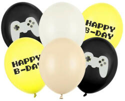 Partydeco Szülinapi latex lufi 11" 28cm 6db Happy B-day, Game (LUFI975123)