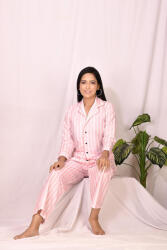 Ercan Pijama dama cu nasturi, roz cu dungi