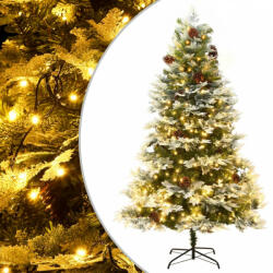 vidaXL Zöld PVC és PE megvilágított karácsonyfa fenyőtobozzal 225 cm (344298)