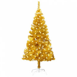 vidaXL Aranyszínű PET megvilágított műkarácsonyfa állvánnyal 120 cm (3077431)