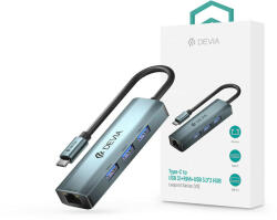DEVIA USB Type-C - USB 3.1 + RJ45 + 3xUSB 3.0 elosztó/adapter - Devia Leopard Series 5 V3 HUB - szürke - bluedigital