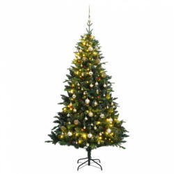 vidaXL Csuklópántos műkarácsonyfa 150 LED-del és gömbökkel 120 cm (3210291)