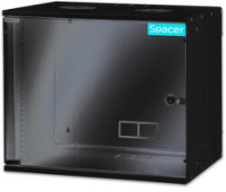 Spacer Cabinet metalic Spacer SPCW-9U-BK 9U, Wall mount, 515 x 400 mm, Glass door, Negru (SPCW-9U-BK)