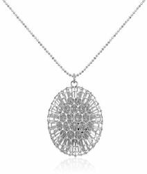  Ezüst Nyaklánc - Áttört Ovális Medál - Ródium Bevonat - 3, 5x2, 5cm