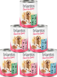 Briantos 6x415g Briantos falatkák szószban nedves kutyatáp vegyes próbacsomag 3 változattal (marha, lazac, bárány)